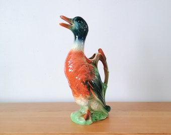 Pichet canard Saint-Clément vintage, Ancien pichet en barbotine,  Faïencerie Française, céramique émaillée, Duck ceramic pitcher, 1950s