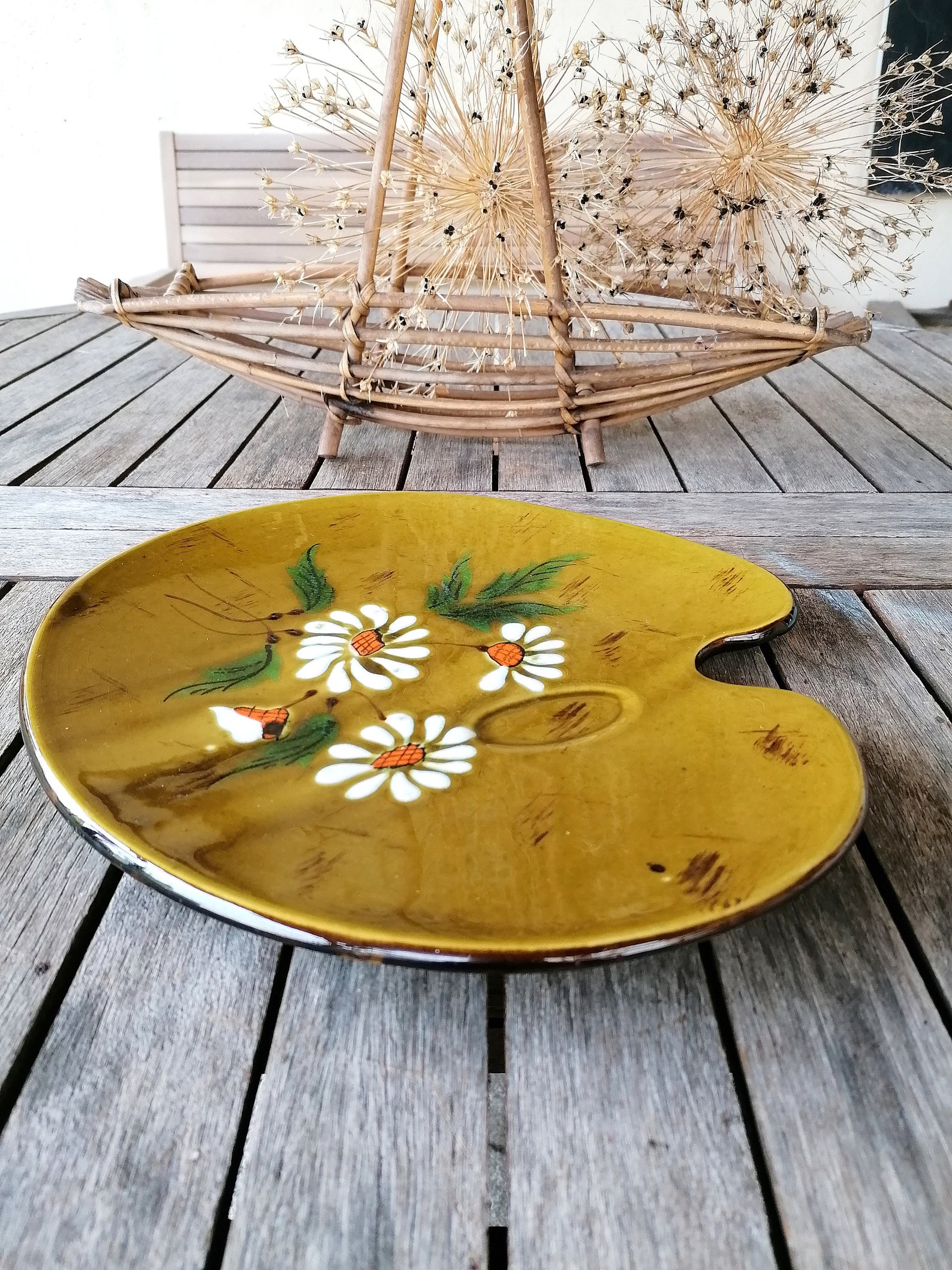 Ancien Plateau Fromage Vintage Années 70, En Plastique Jaune, Super état Pour Déco Ou Service