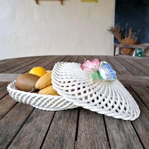 Bonbonnière en barbotine des années 1950, Bonbonnière en céramique ancienne, corbeille à fruits céramique, candy box