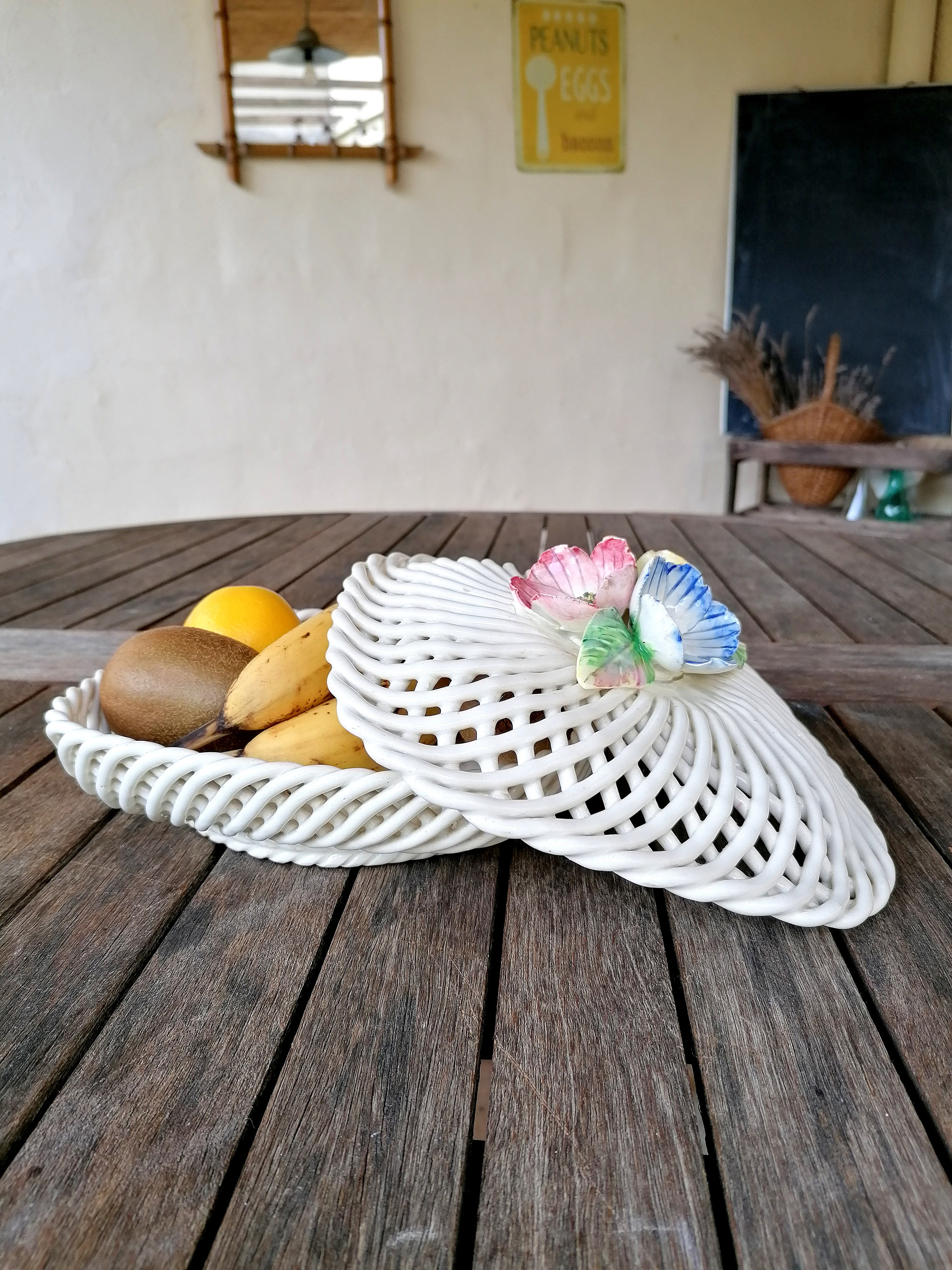 Bonbonnière en Barbotine Des Années 1950, Bonbonnière Céramique Ancienne, Corbeille à Fruits Céramiq