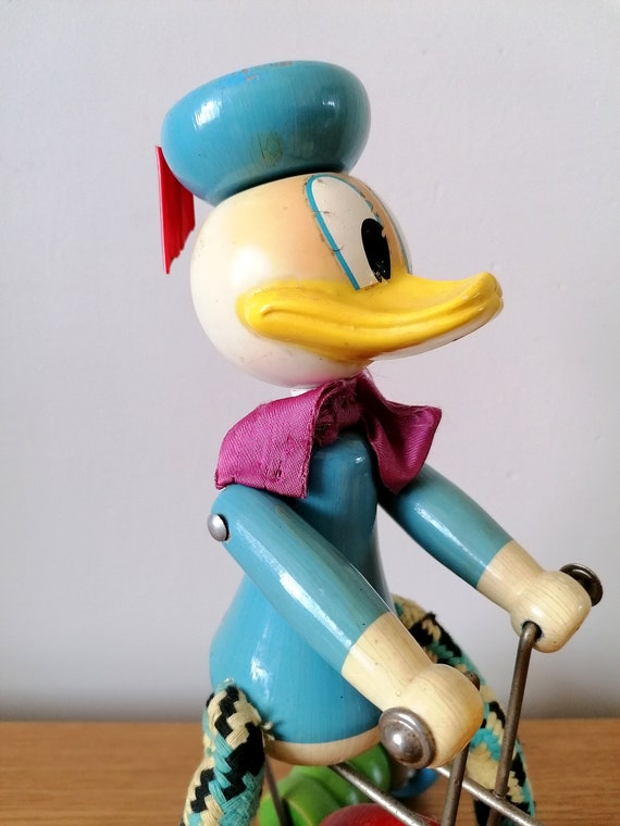 Jouet en bois à pousser ancien personnage marionnette sur son vélo vintage - Jeux & Jouets