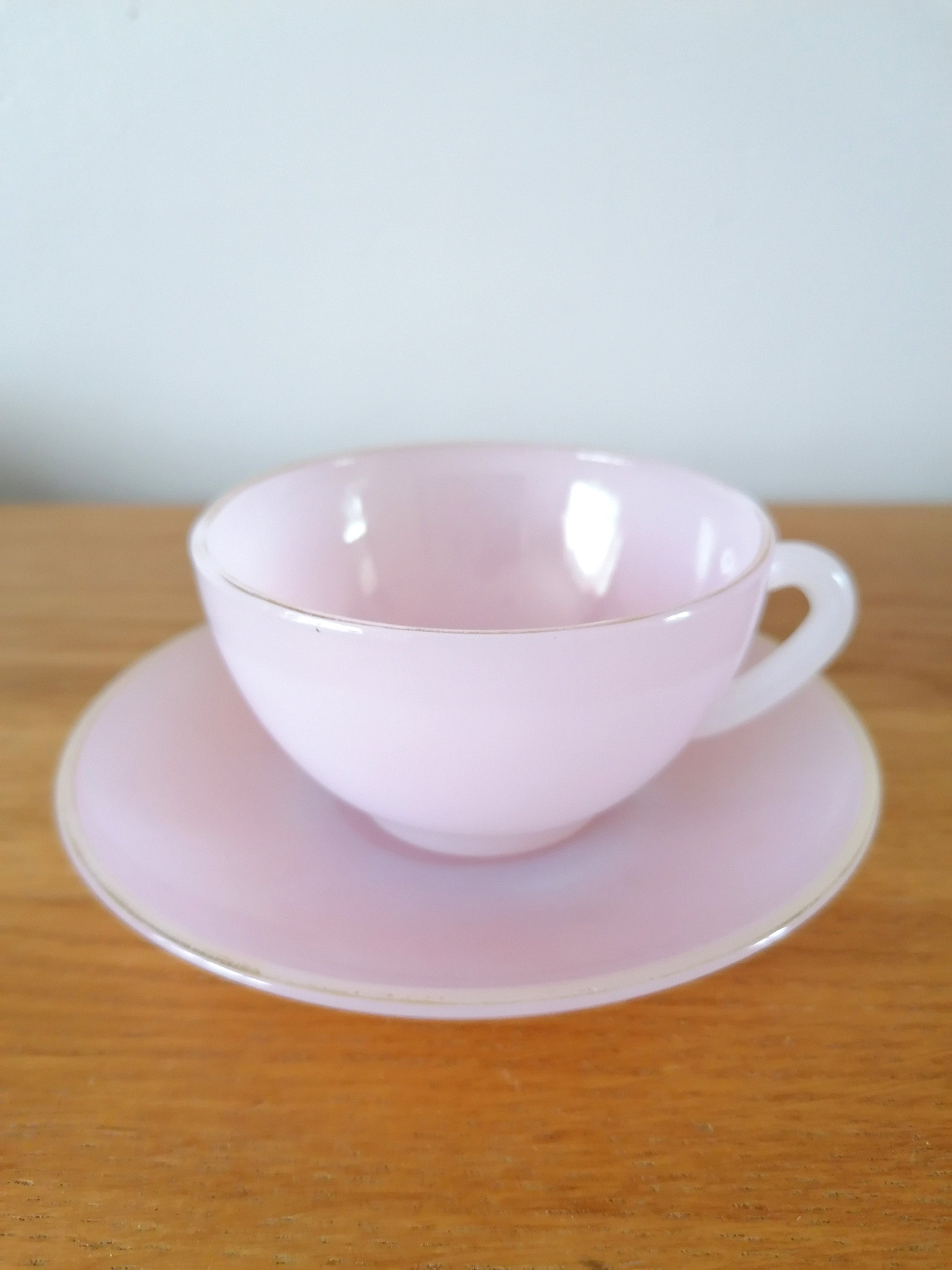 Lot De 4 Tasses à Café Et Soucoupes Arcopal – Style Arlequin Blanc Nacré, Vintage