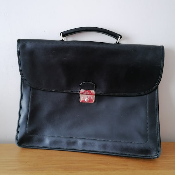 Porte documents Longchamp Paris homme cuir noir "marque de luxe Française", serviette Longchamp cuir, Cartable Longchamp homme cuir, 1980s