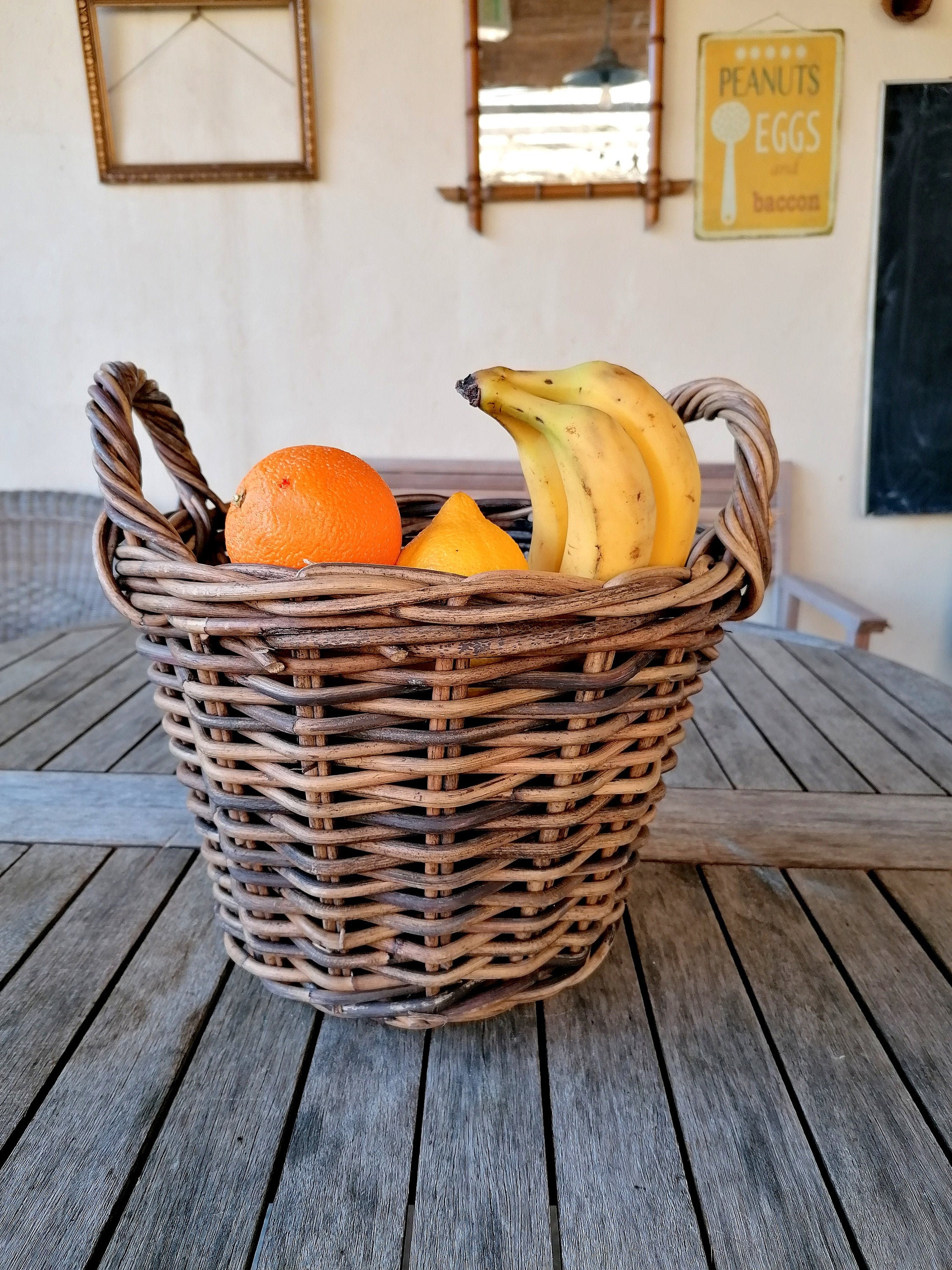 Panier en Rotin, Panier Osier Français, Ancien Grand Tressé Rotin Campagne Française