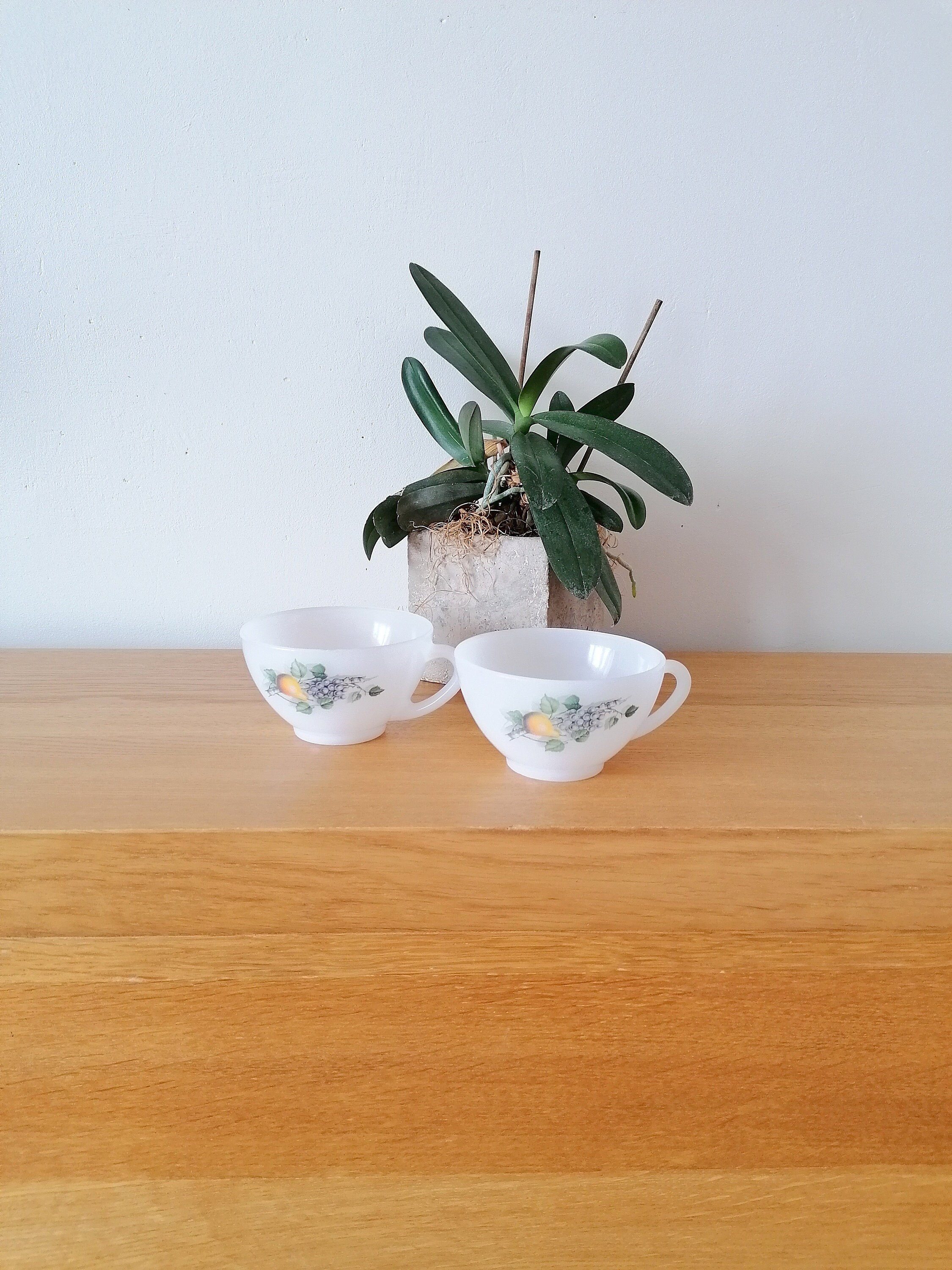 Tasse Arcopal, Lot 2 Tasses, Tasse à Café, Thé, Vintage, Grande Tasse, Ancienne Verre Blanc, Coffee 