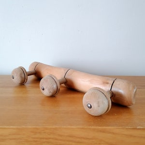 Vintage bistro wall-mounted coat rack in bamboo style with 3 hooks, hat rack, wall coat rack, wooden coat rack, 1970s