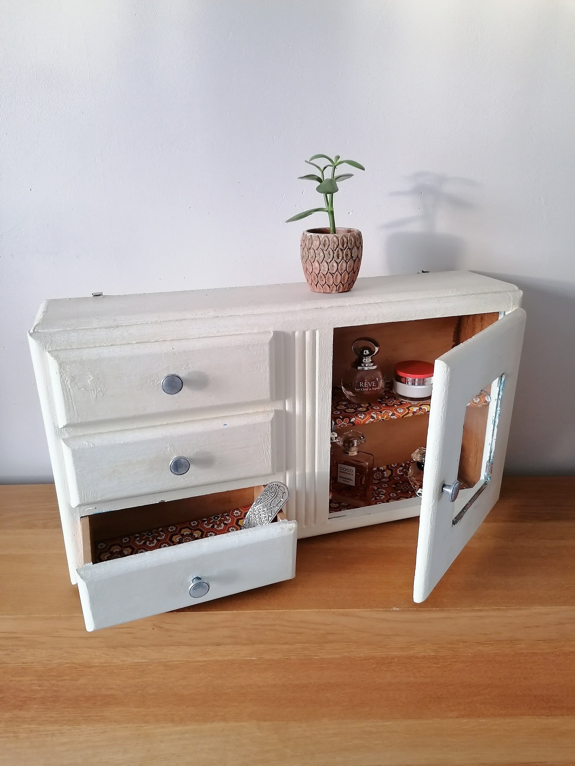 Armoire Pharmacie Murale Bois, Armoire Vintage, de Toilette Art Déco, Médicine Cabinet, Bathroom Dec