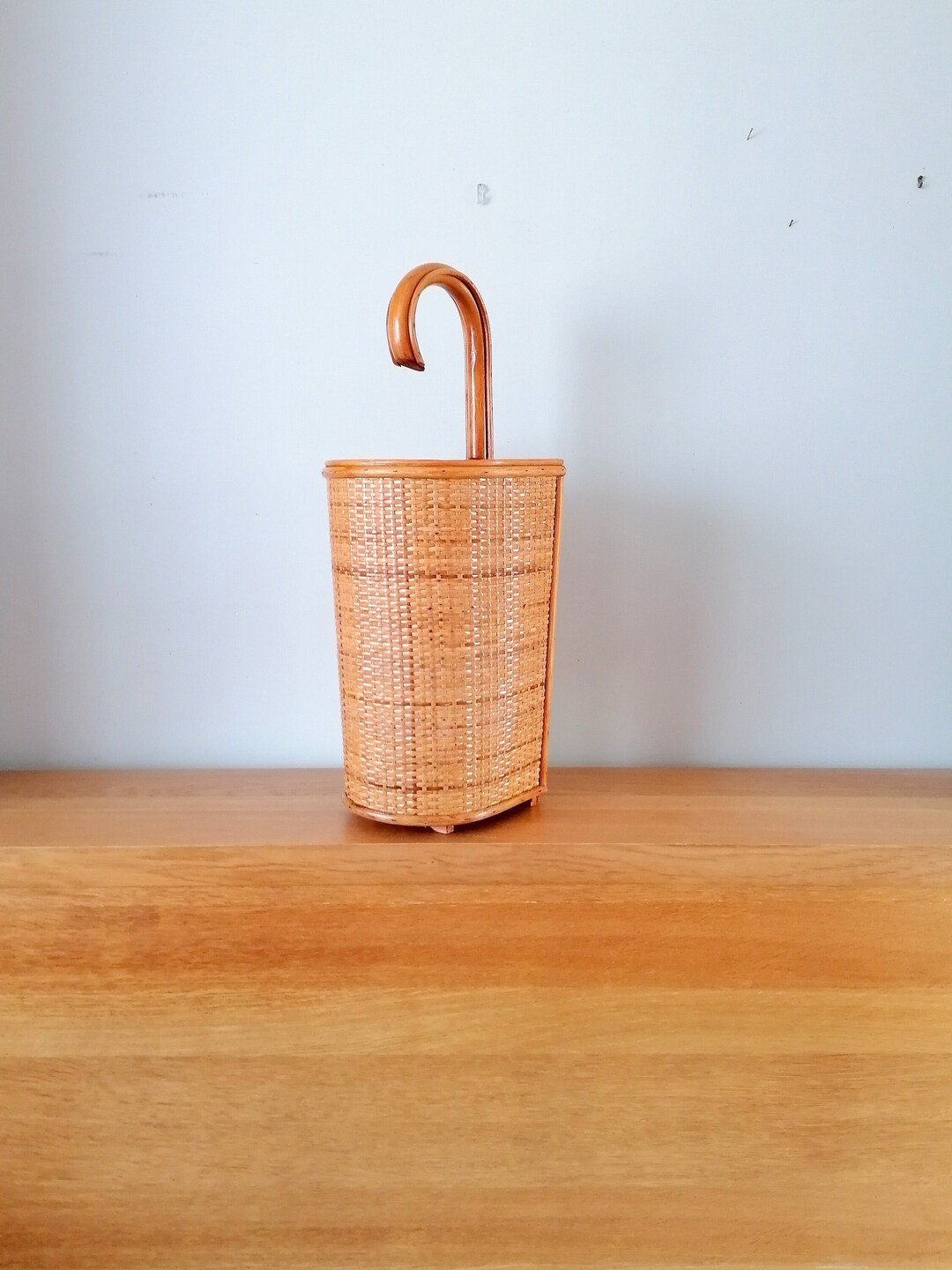 Vintage Rattan and Cane Umbrella Stand, Rattan Cane Holder, Rattan