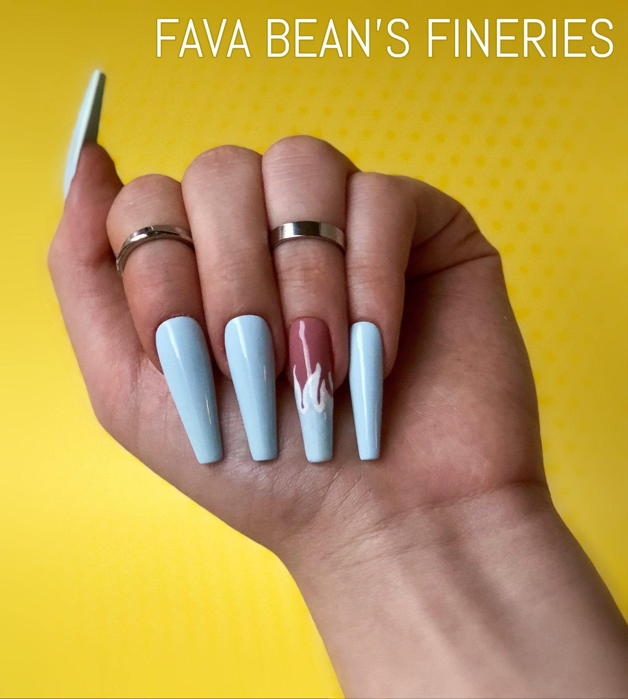 Play It Cool Baby Blue Flame Nails Blue Fire Press On Nails Etsy