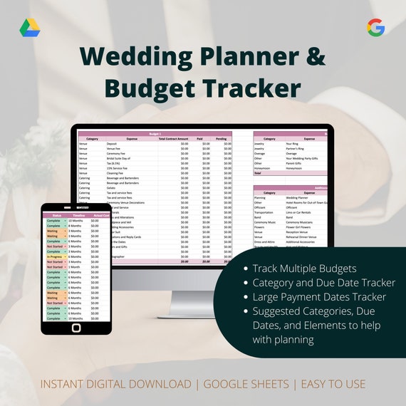 WEDDING PLANNER BUDGET Template Easy Google Sheets Etsy