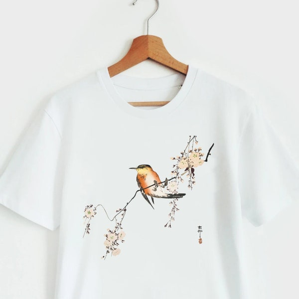 T-Shirt Vogel mit Kirschblüten Sakura Japanisch Ukiyo-e T-Shirt für Sommer Frühling