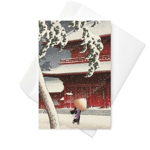 5 Japanese pattern greeting cards Postcard Christmas Snow Winter Temple Japanese art Vintage Ukiyo-e Japanese print Hasui Kawase