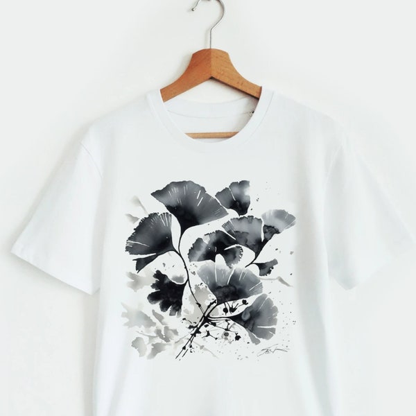 Feuilles de gingko Peinture Sumi-e Art Chinois et Japonais T-shirt