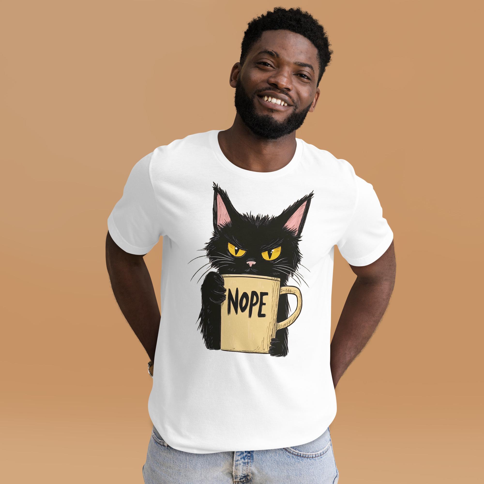 T-shirt Unisexe Drôle De Chat Noir Grincheux - Message "Pas Aujourd'hui, Pas Demain, Pas Jamais !" - 100% Coton