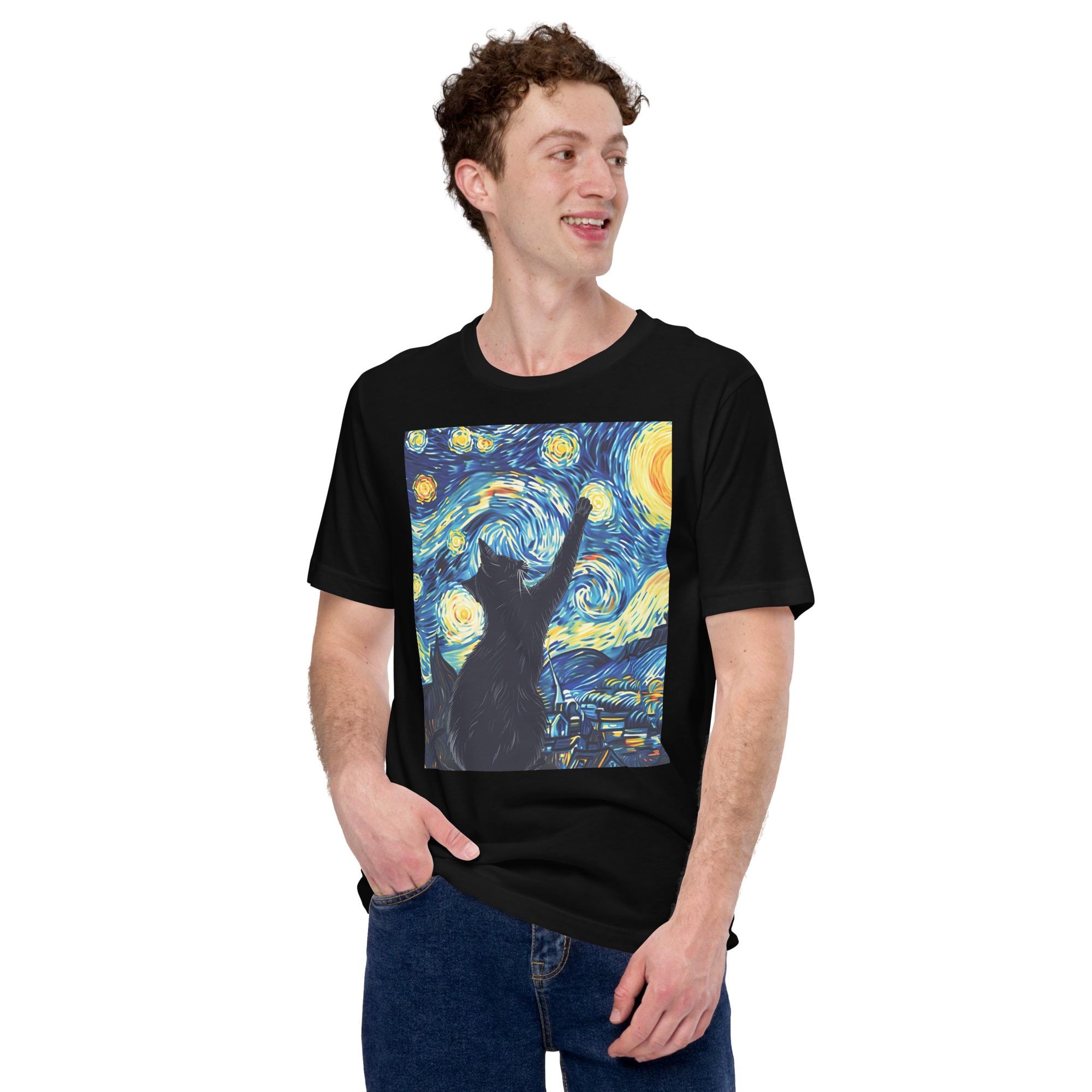 Van Gogh Style Starry Night Cute Funny Cat Art Shirt - Painting Retro ...