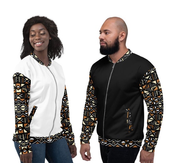 Bomber Wax Tissu Africain Ethnique - Motifs Géométriques Bleu - Taille Unique - Homme