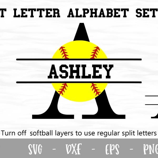 Split Letters A-Z SVG -  26 Split monogram Softball SVG alphabet - Svg Png Eps Dxf