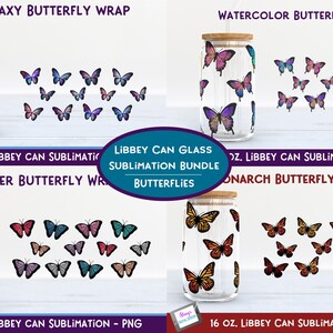 Butterfly Libbey Can Glass Sublimation Bundle | Butterfly Beer Can Glass Bundle | 16oz Can Glass Sublimation Designs | Soda Can Glass PNG