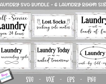 Tvättstuga SVG-paket - 6 skyltdesigner för tvättstuga