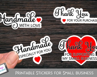 Printable Small Business Stickers  - Handmade and Thank you Print and Cut Stickers for Cricut - PNG format
