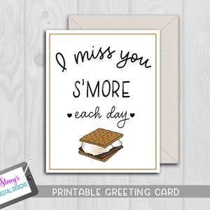 Tu me manques - Tu me manques s'more chaque jour - carte de jeu de mots, imprimable, téléchargeable, manuscrite
