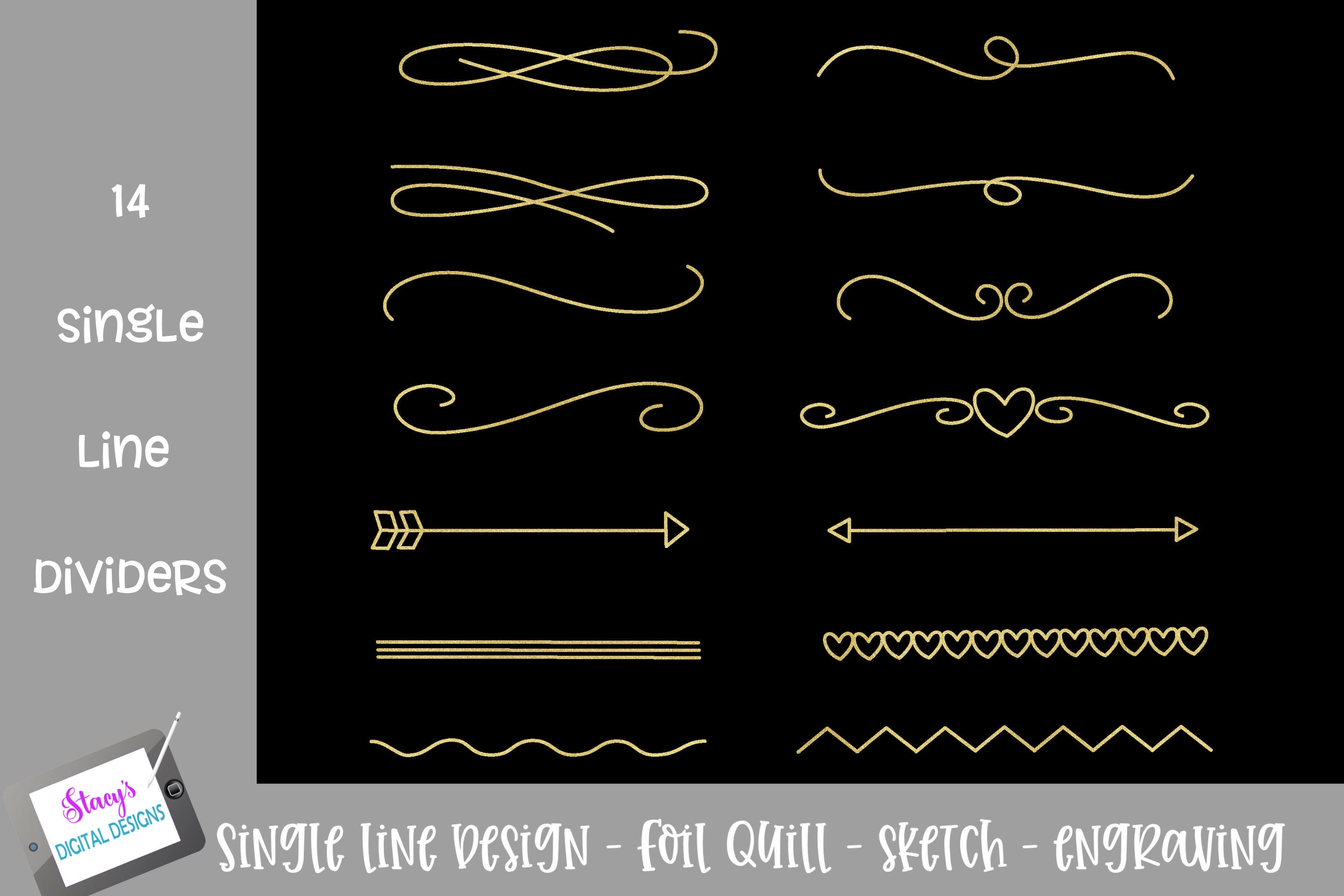 Download Single Line Dividers 14 Foil Quill Sketch Svg Designs Etsy