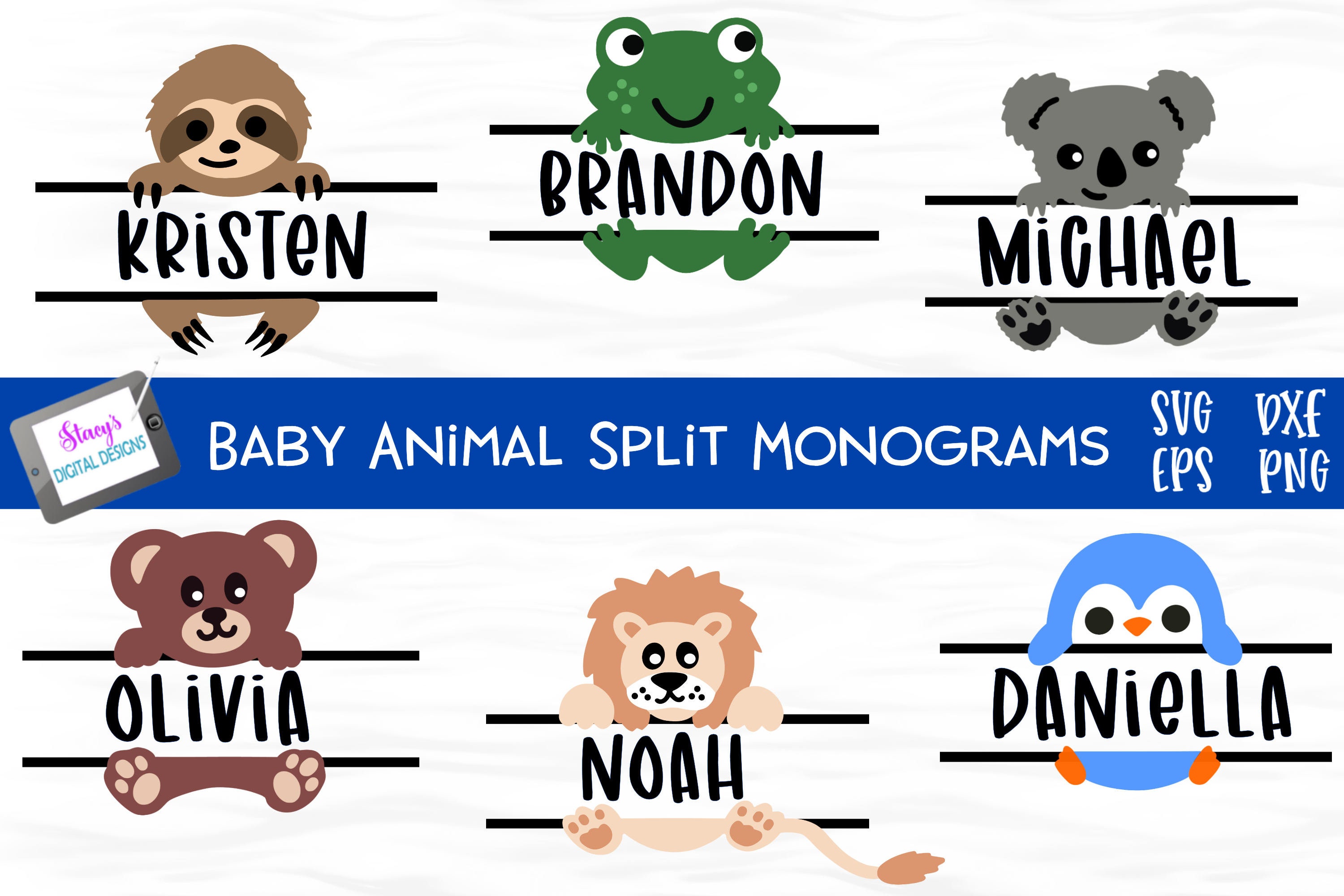 Baby Animal Split Monogram Bundle - 6 Designs- SVG Files for Cricut and ...