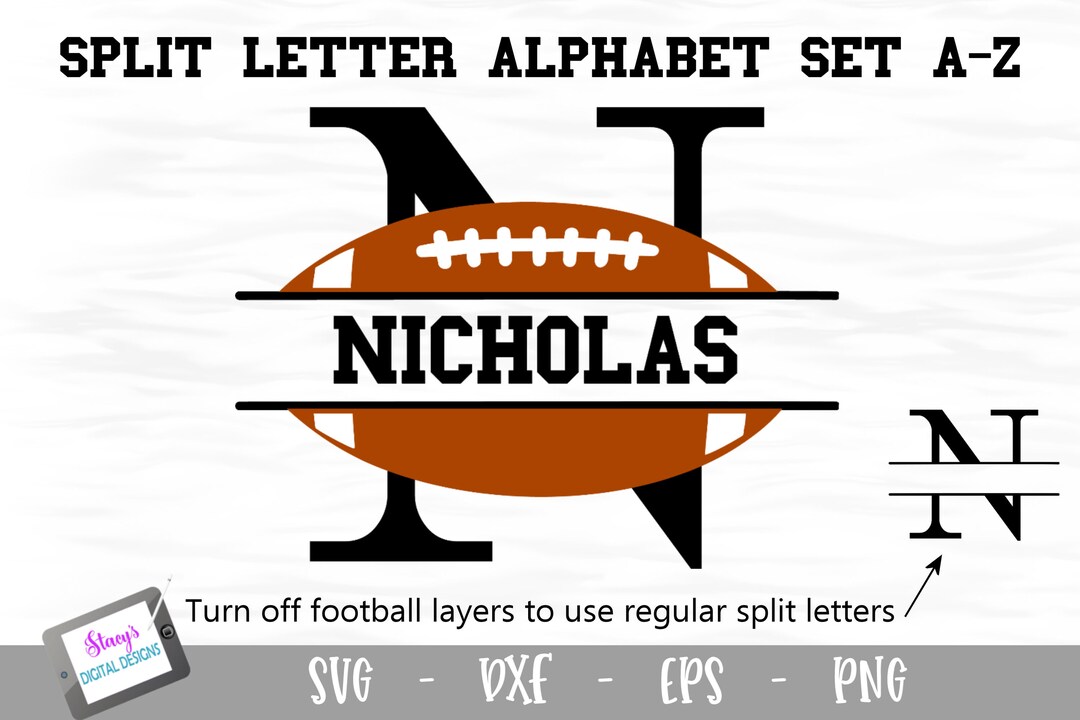 Split Football Monogram Split Letters A-Z SVG 26 Split Monogram Football SVG Alphabet Svg Png ...