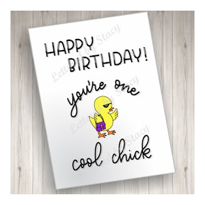 Birthday Card Happy Birthday, You're One Cool Chick, Printable ...