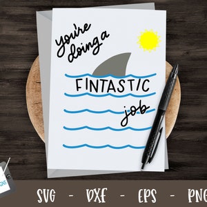 Shark SVG - Fintastic Job - Handlettered gefeliciteerd cut bestand voor Cricut en Silhouette - geweldig werk svg