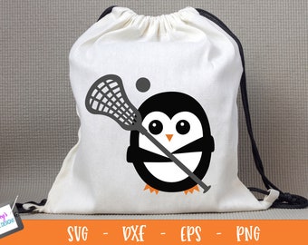 Lacrosse Penguin Design | Cute Penguin Playing Lacrosse | Lacrosse svg png eps dxf
