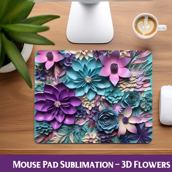 3D Flower Mouse Pad Sublimation | Purple and Teal | Mousepad Sublimation | Flower Mousepad PNG