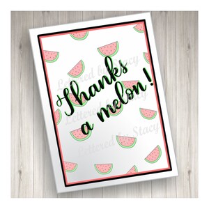 Carte de remerciement - Merci une carte de jeu de mots melon avec des pastèques, imprimable, téléchargeable, manuscrite
