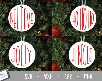 Christmas Words SVG - 4 round ornament designs - Cut files for Cricut and Silhouette Svg Png Eps Dxf