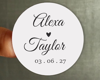 Personalized Wedding Stickers, Couple Names, Round Labels (Sheet of 20)