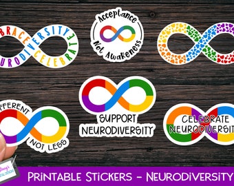 Printable Stickers  - Print and cut stickers for Cricut - Neurodiversity Sticker Bundle - 6 neurodiversity Stickers