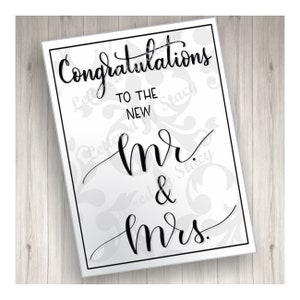 Trouwkaart - Felicitaties aan de nieuwe heer en mevrouw, afdrukbaar, downloadbaar, met de hand geschreven