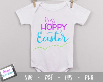 Hoppy Easter SVG - Easter cut file for Cricut and Silhouette with bunny ears, handlettered