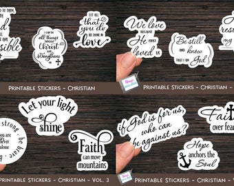 Printable Stickers  - Print and cut stickers for Cricut - Christian Sticker Bundle - 12 Bible verse stickers - PNG format