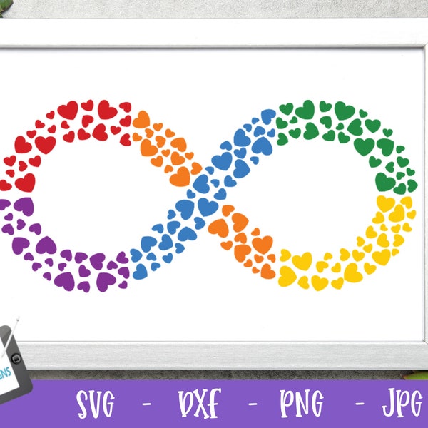 Neurodiversity SVG - Infinity sign with hearts for Cricut and Silhouette - svg png eps dxf