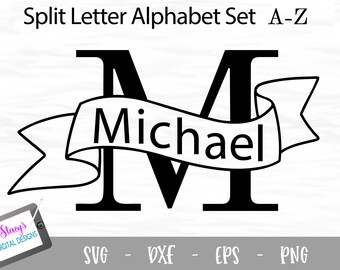 Split Letters A-Z SVG -  26 Split monogram SVG files with banners