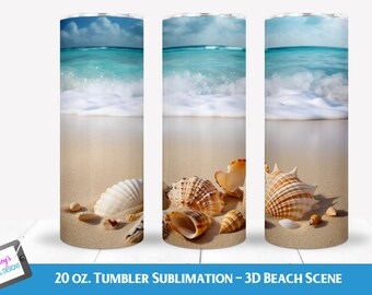 3D Tumbler Wrap Sublimation |  3D Beach Tumbler | 20 oz Skinny Tumbler