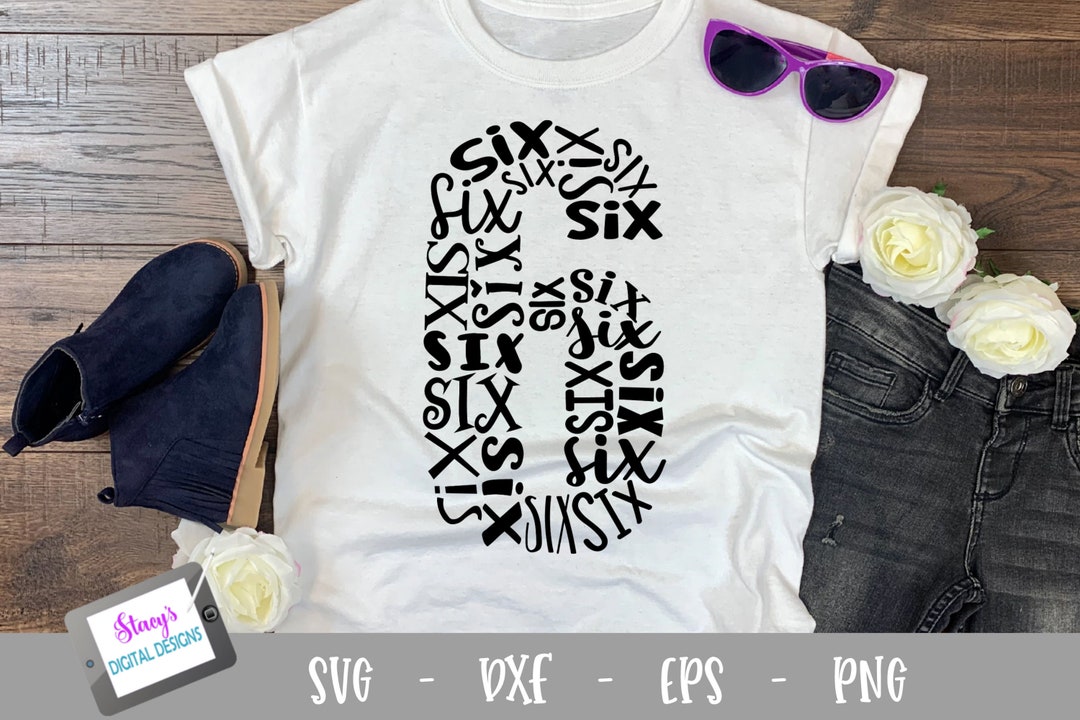Six Typography | Number Six Word Art | Sixth Birthday Design | 6 Word ...