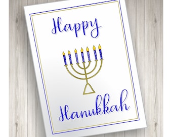 Hanukkah card - Happy Hanukkah with Menorah, Chanukah, printable, downloadable, handlettered