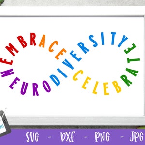 Neurodiversity SVG - Znak nieskończoności - Embrace - Celebrate dla Cricut i Silhouette - svg png eps dxf