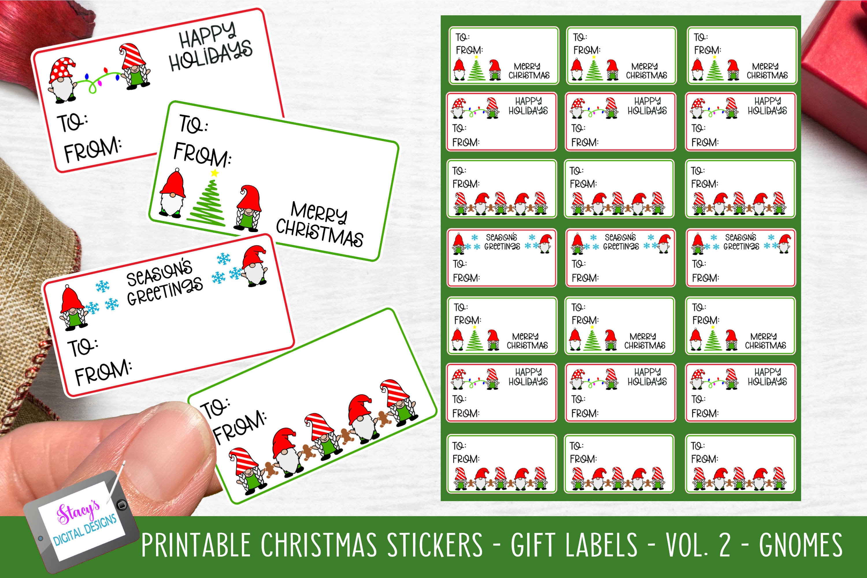 christmas stickers - print and cut gift tags vol 2 - gnomes