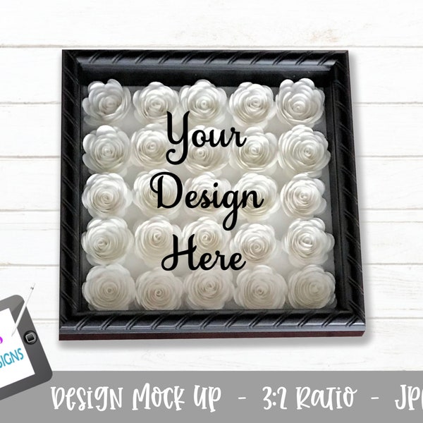 Shadow Box Mockup  - Rolled flower shadow box photo - Digital File - Stock Photography - White