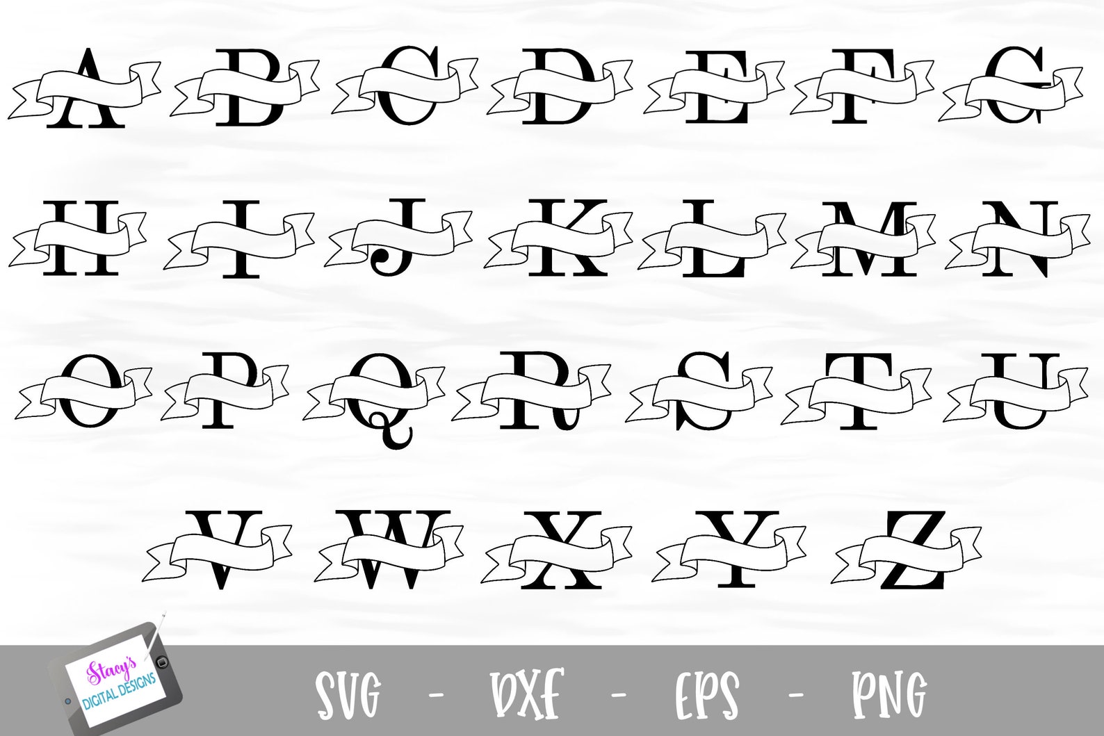 Split Letters A-Z SVG - 26 Split Monogram SVG Files With Banners - Etsy