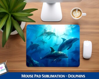 Dolphin Mouse Pad Sublimation Design | Undersea PNG (Digital Download)