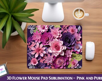 3D Flower Mouse Pad Sublimation | Pink and Purple | Mousepad Sublimation | Flower Mousepad PNG